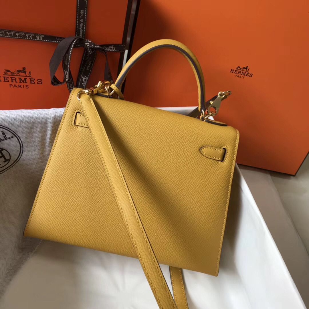 Hermes Kelly 25cm Sellier Bag In Yellow Epsom Leather - Image 3