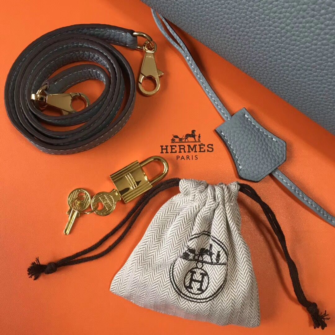 Hermes Kelly 28cm Bag In Blue Lin Clemence Leather GHW - Image 8