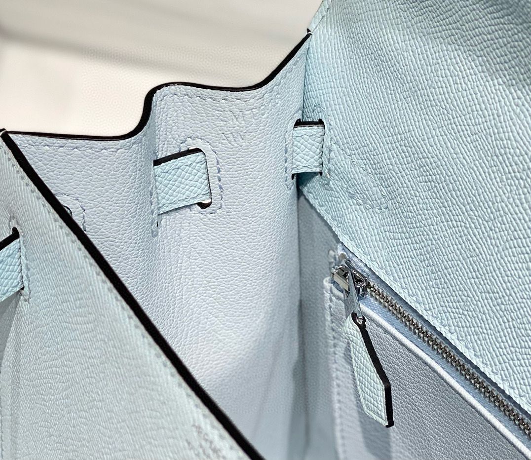Hermes Kelly 28cm Bag In Blue Brume Epsom Leather PHW - Image 9