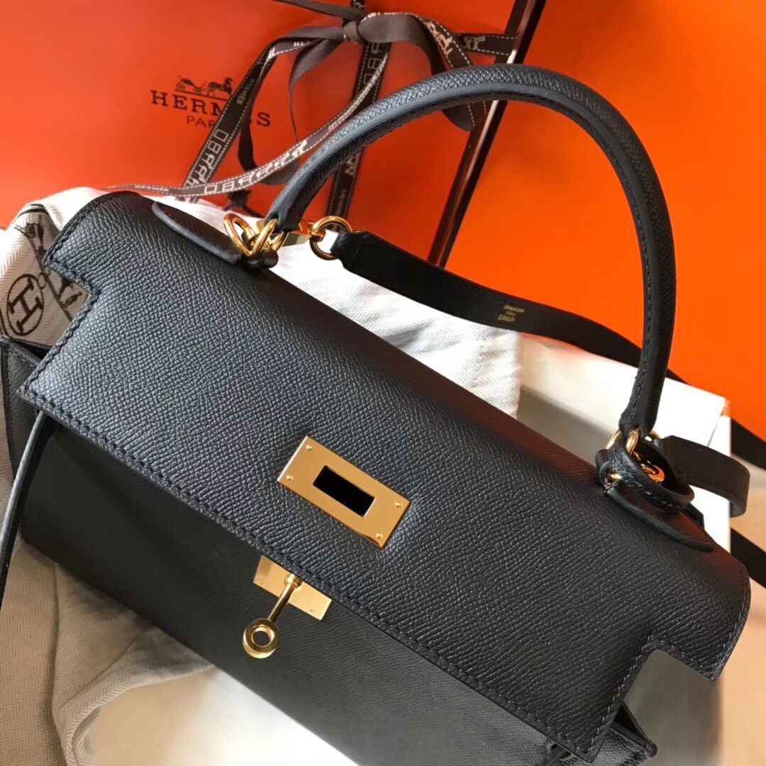 Hermes Kelly 28cm Bag In Black Epsom Leather GHW - Image 5