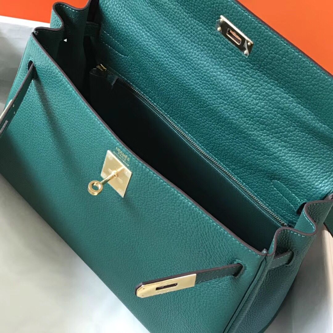 Hermes Kelly 32cm Bag In Malachite Clemence Leather GHW - Image 9