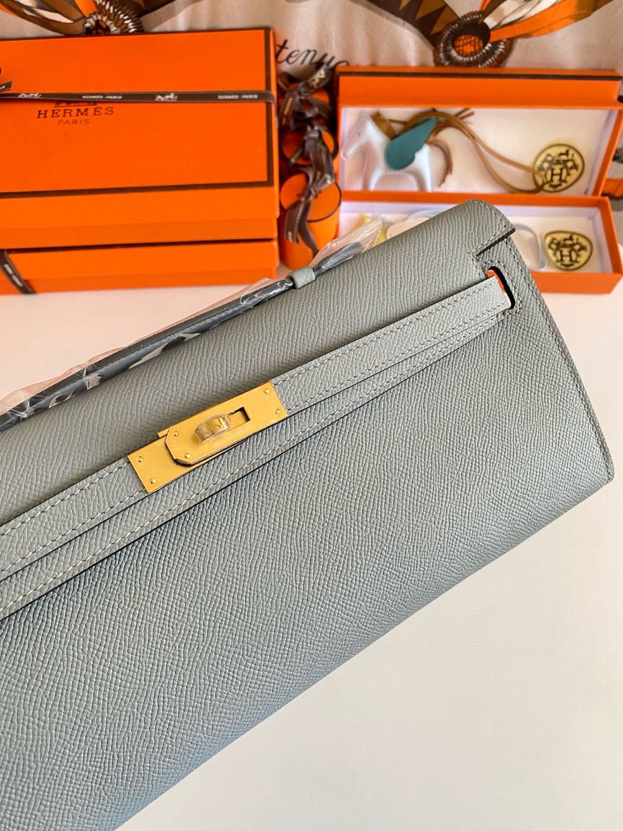 Hermes Kelly Cut Handmade Bag in Blue Lin Epsom Calfskin - Image 5