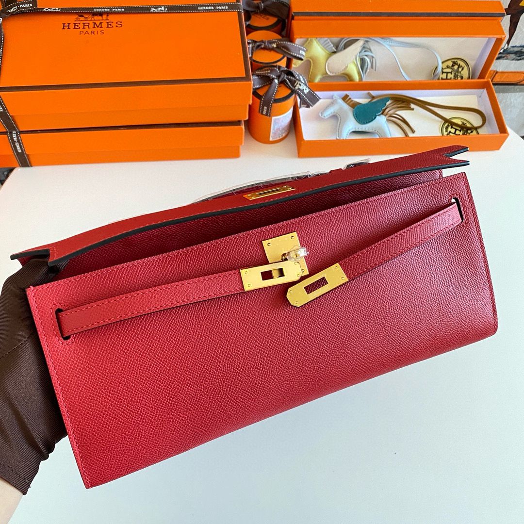 Hermes Kelly Cut Handmade Bag in Red Epsom Calfskin - Image 7