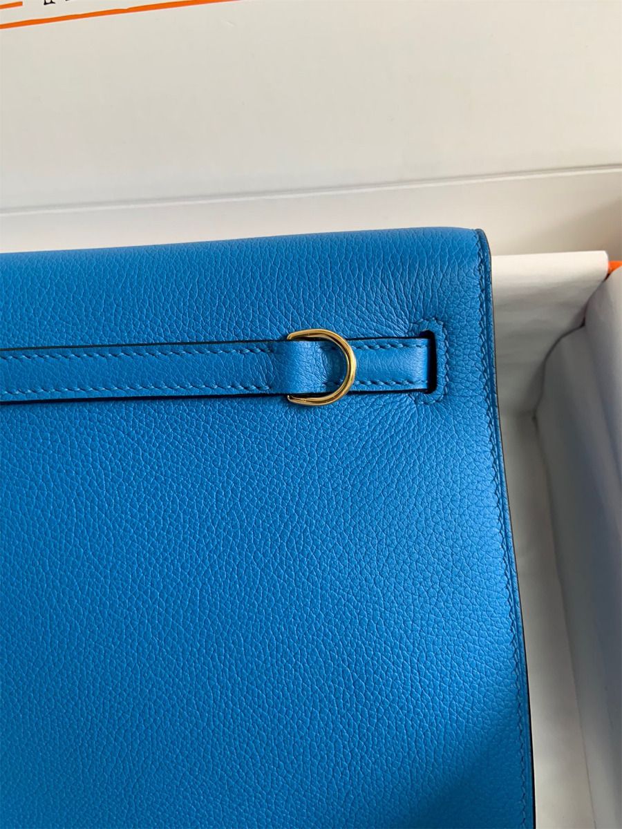 Hermes Kelly Danse II Bag In Blue Hydra Evercolor Calfskin - Image 8