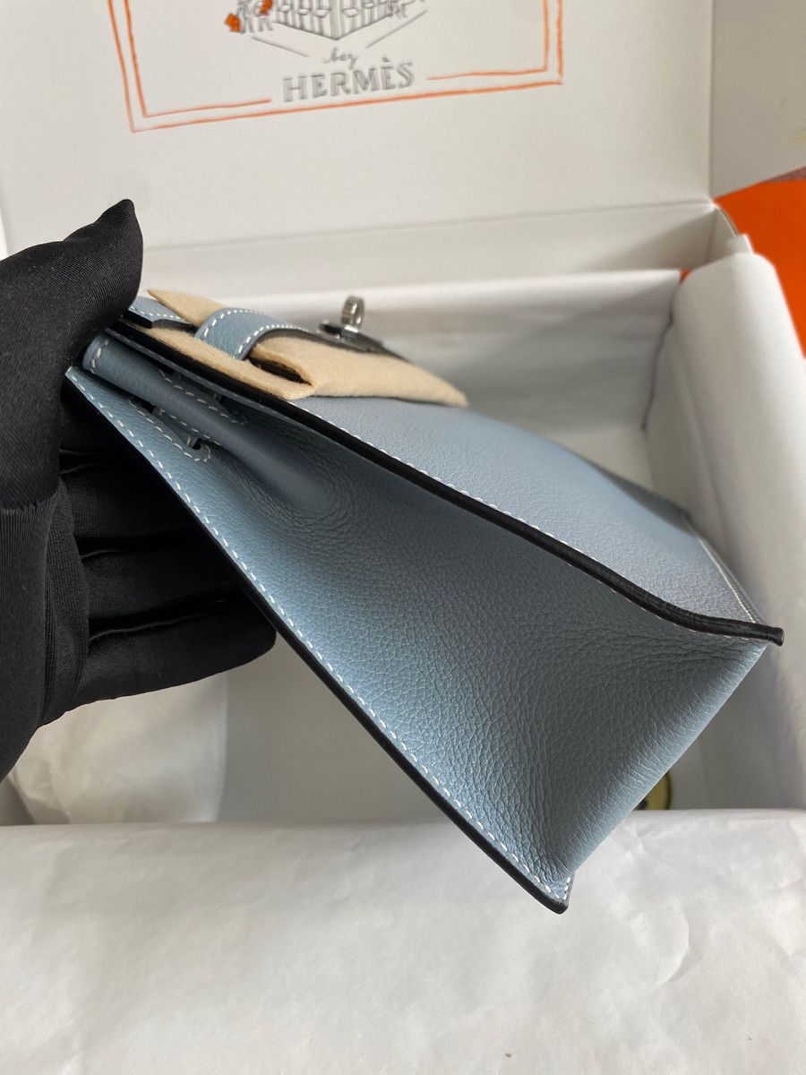 Hermes Kelly Danse II Bag In Blue Lin Evercolor Calfskin - Image 5