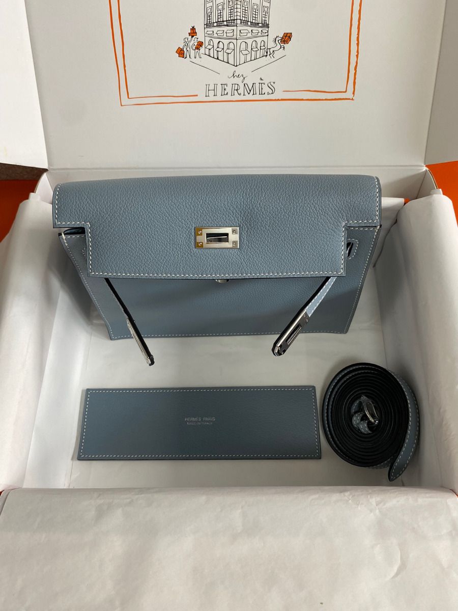 Hermes Kelly Danse II Bag In Blue Lin Evercolor Calfskin - Image 7