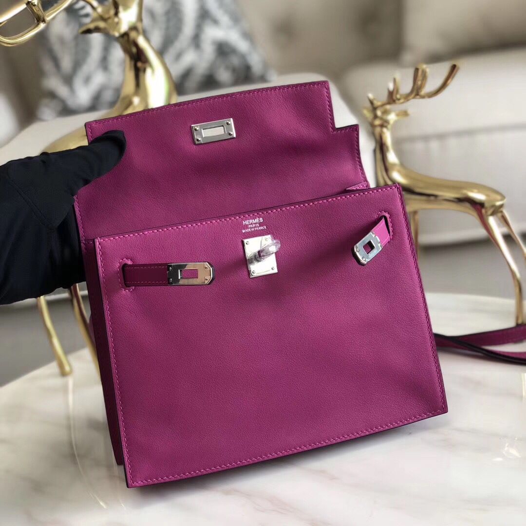 Hermes Kelly Danse Handmade Bag In Rose Purple Swift Leather - Image 6