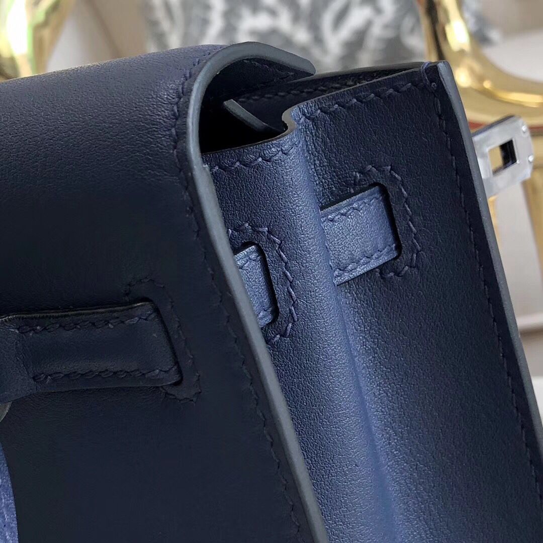 Hermes Kelly Danse Handmade Bag In Blue Swift Leather - Image 7