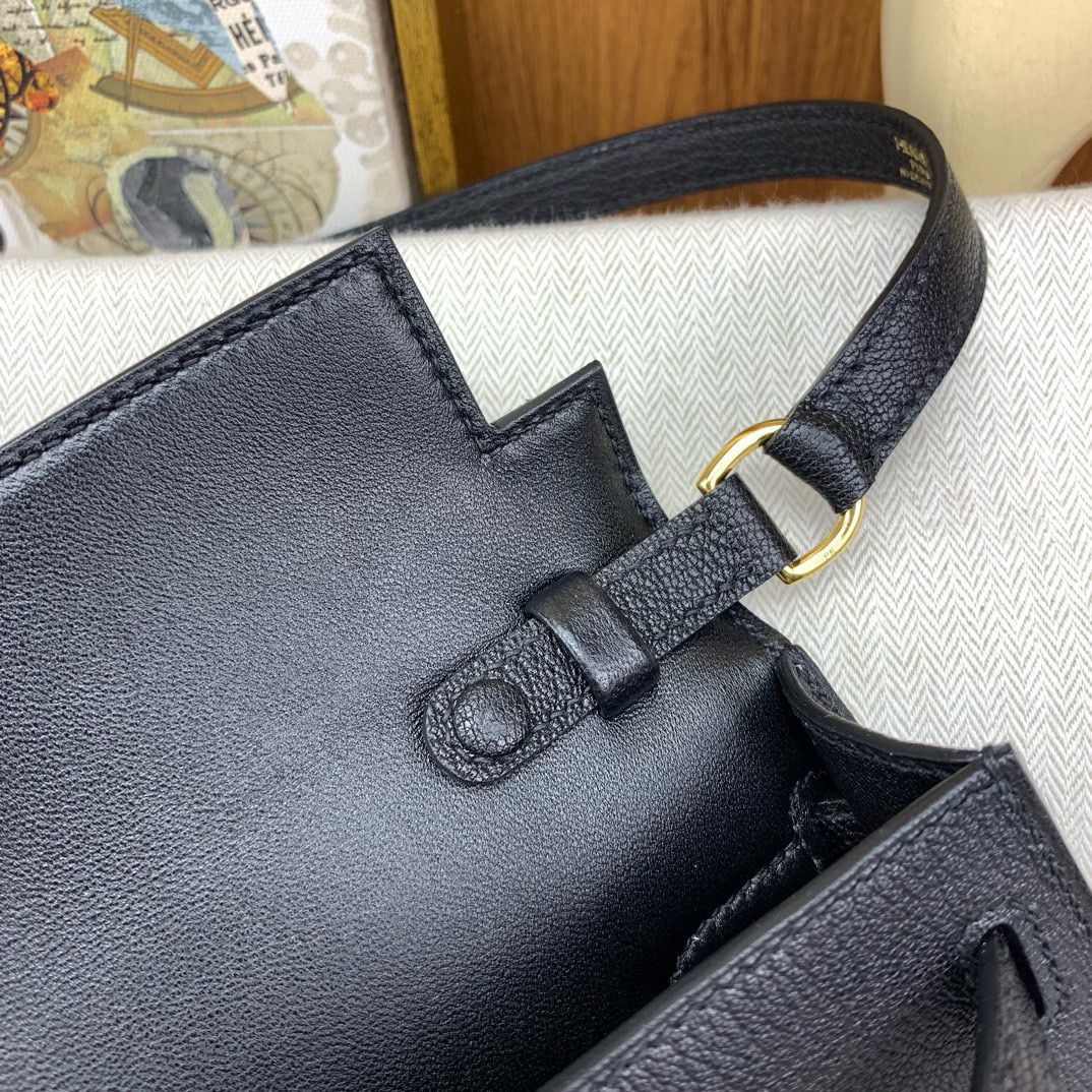 Hermes Kelly Elan Handmade Bag In Black Chevre Mysore Leather - Image 12