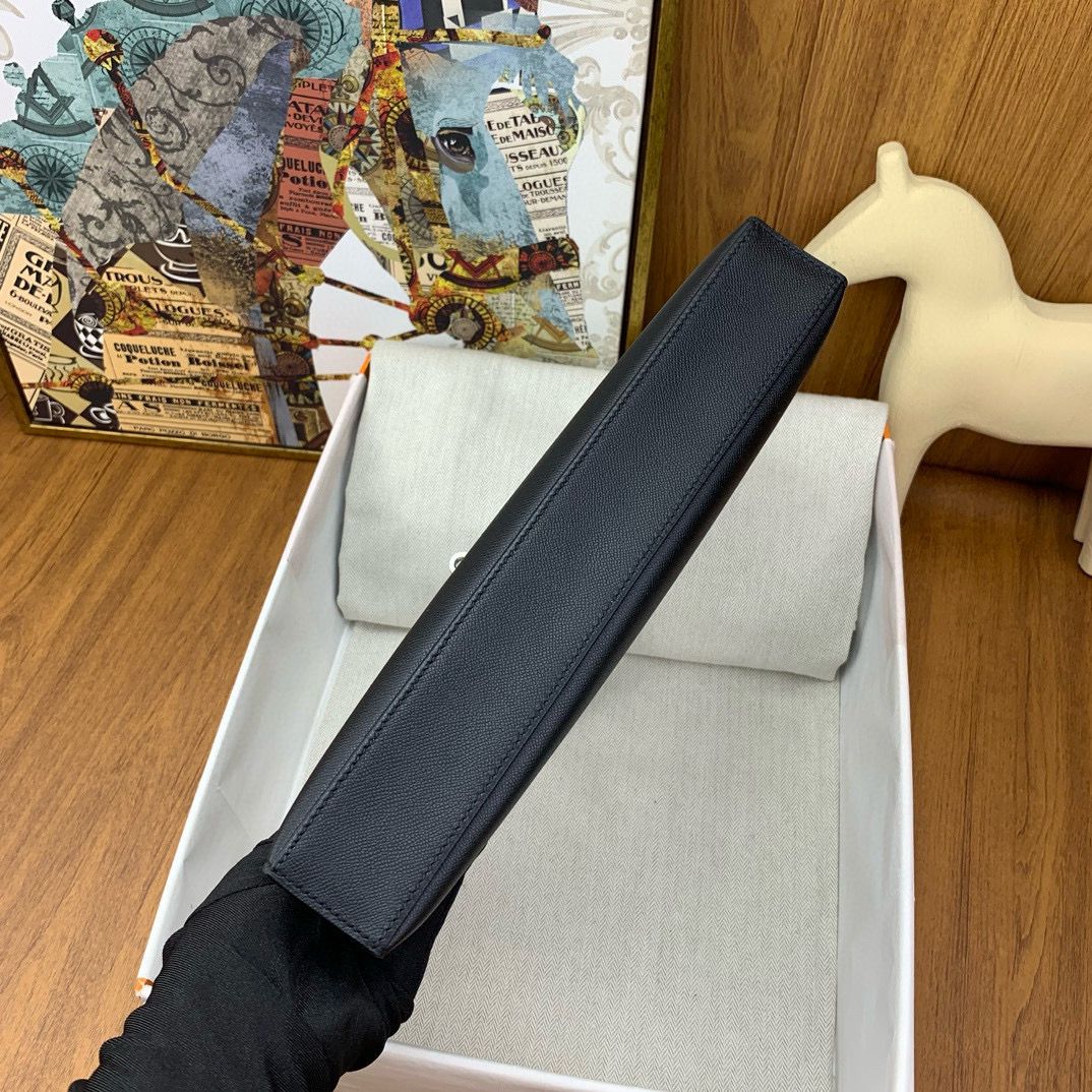 Hermes Kelly Elan Handmade Bag In Black Epsom Leather - Image 8