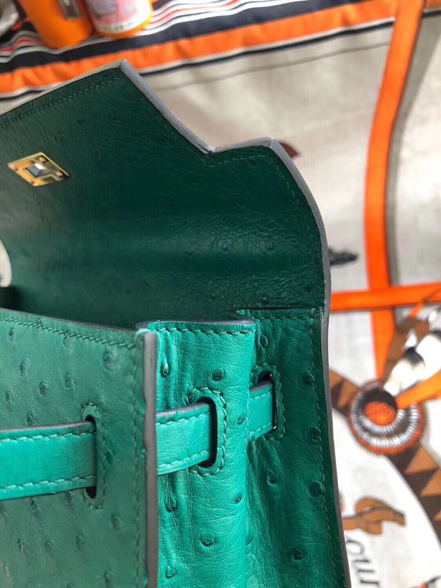Hermes Kelly 25cm Handmade Bag In Vert Vertigo Ostrich Skin - Image 7