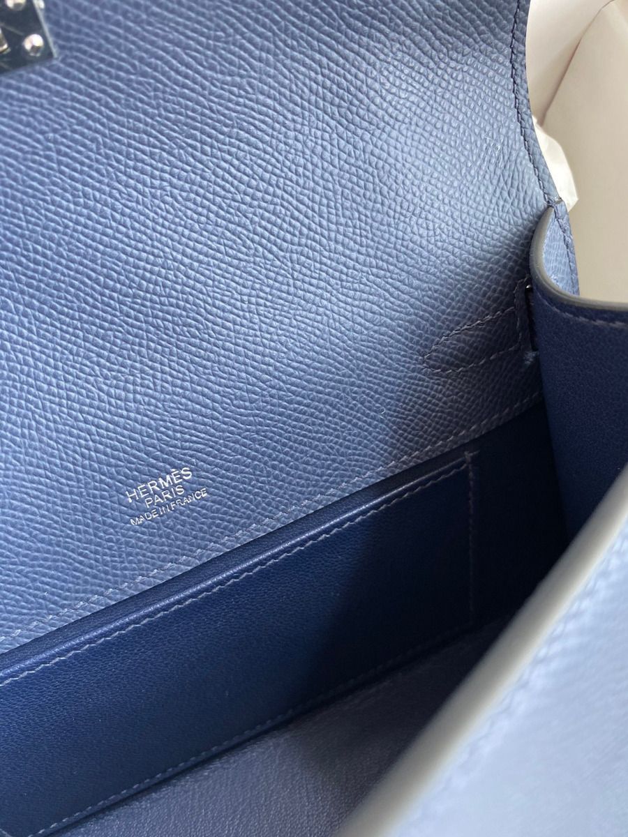 Hermes Kelly Pochette Handmade Bag In Blue Saphir Epsom Calfskin - Image 10
