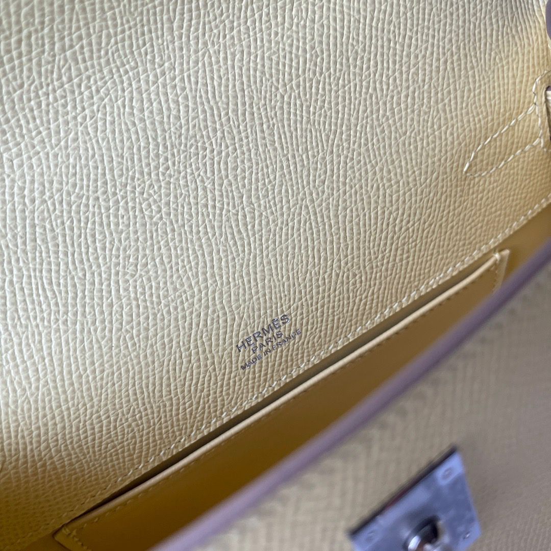 Hermes Kelly Pochette Handmade Bag In Jaune Poussin Epsom Calfskin - Image 7