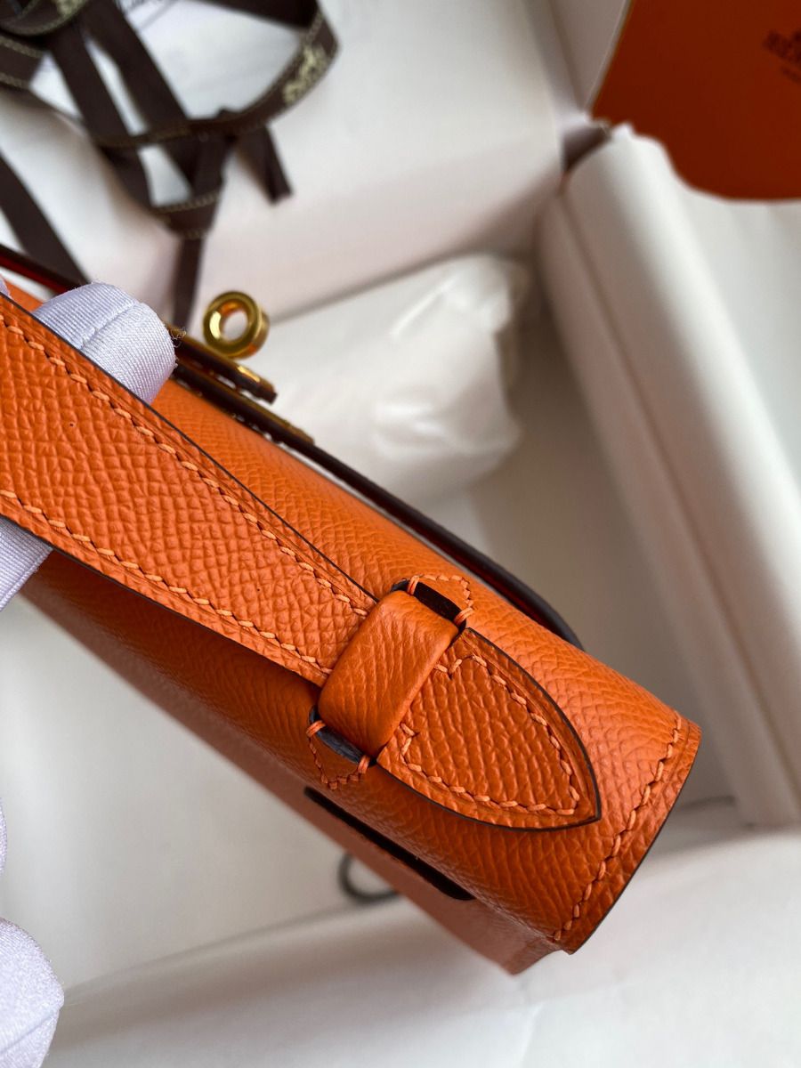 Hermes Kelly Pochette Handmade Bag In Orange Epsom Calfskin - Image 7