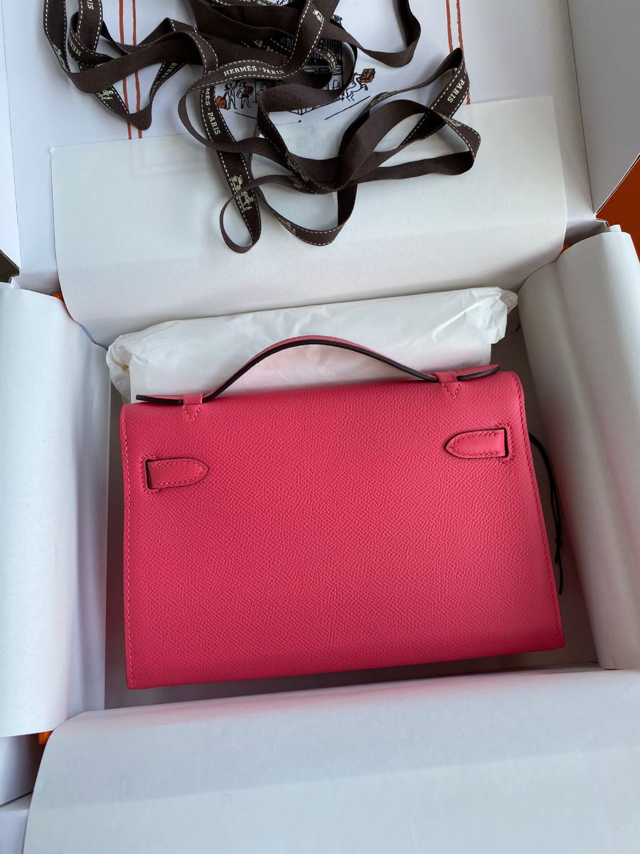 Hermes Kelly Pochette Handmade Bag In Rose Lipstick Epsom Calfskin - Image 3