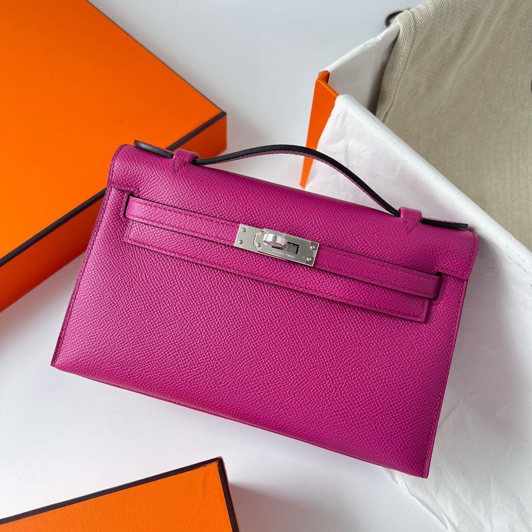 Hermes Kelly Pochette Handmade Bag In Rose Purple Epsom Calfskin - Image 3
