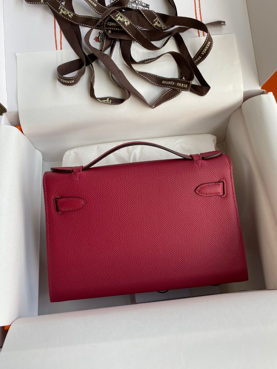 Hermes Kelly Pochette Handmade Bag In Ruby Epsom Calfskin - Image 3