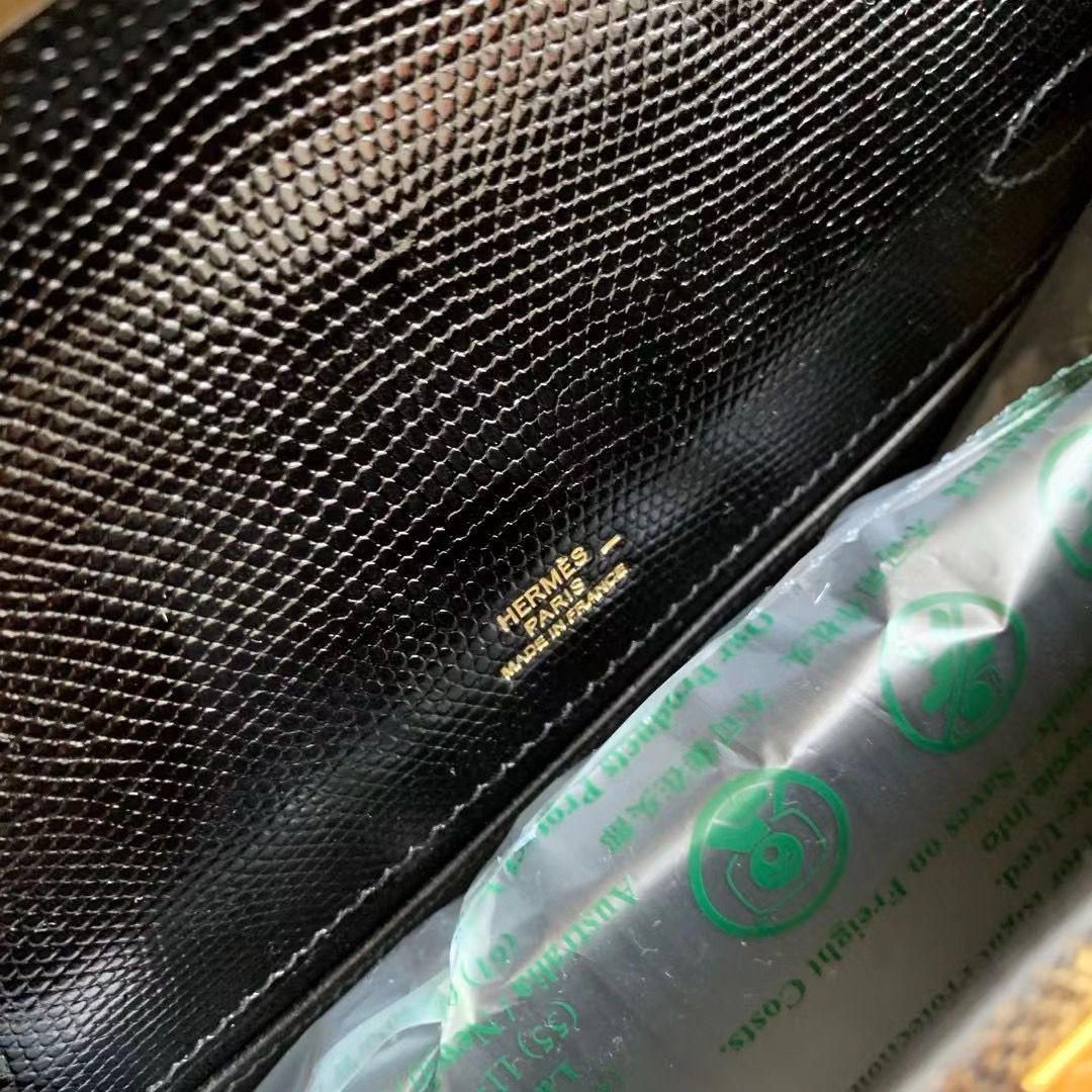 Hermes Kelly Pochette Handmade Bag In Black Lizard Skin - Image 7
