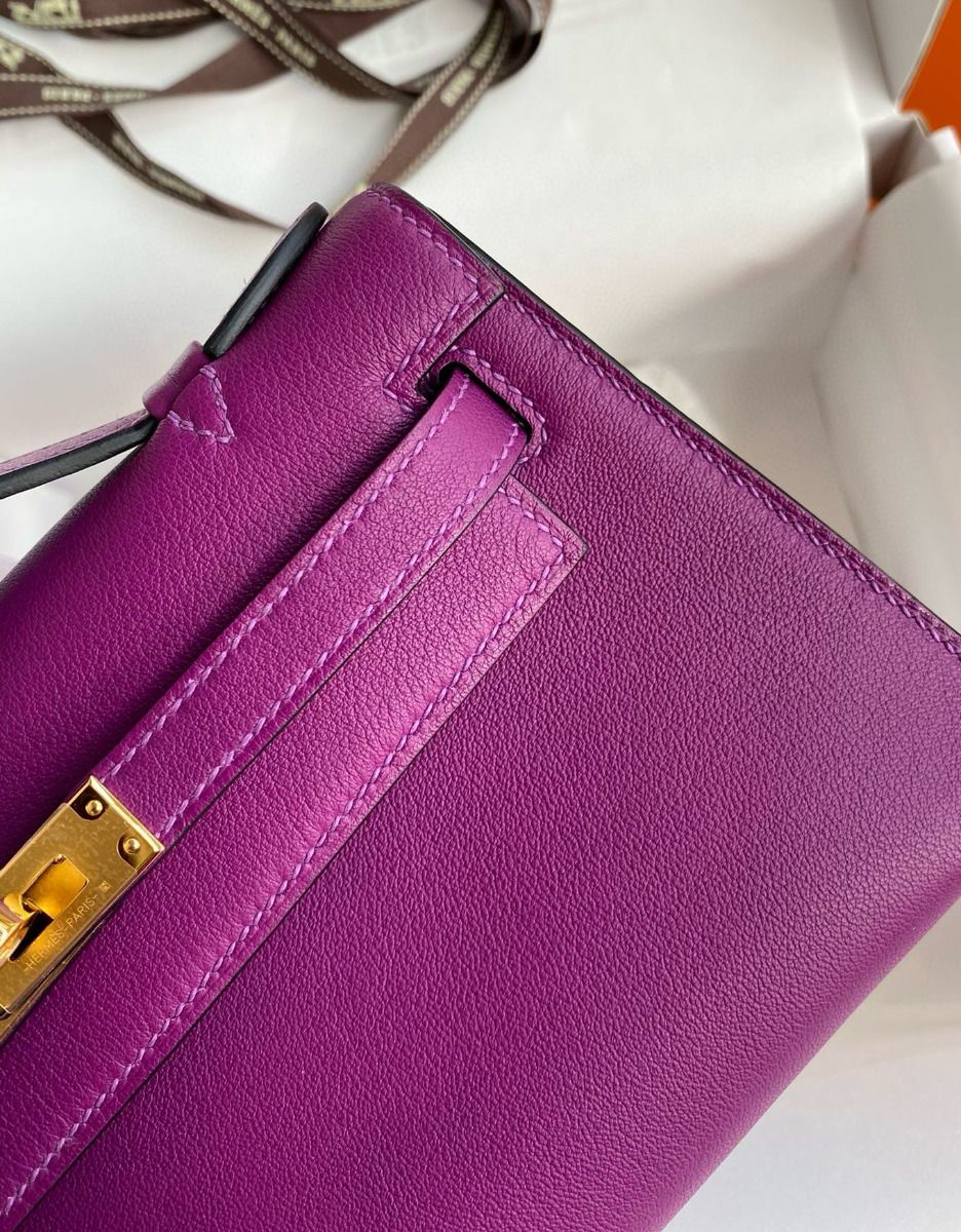 Hermes Kelly Pochette Handmade Bag In Anemone Swift Calfskin - Image 6