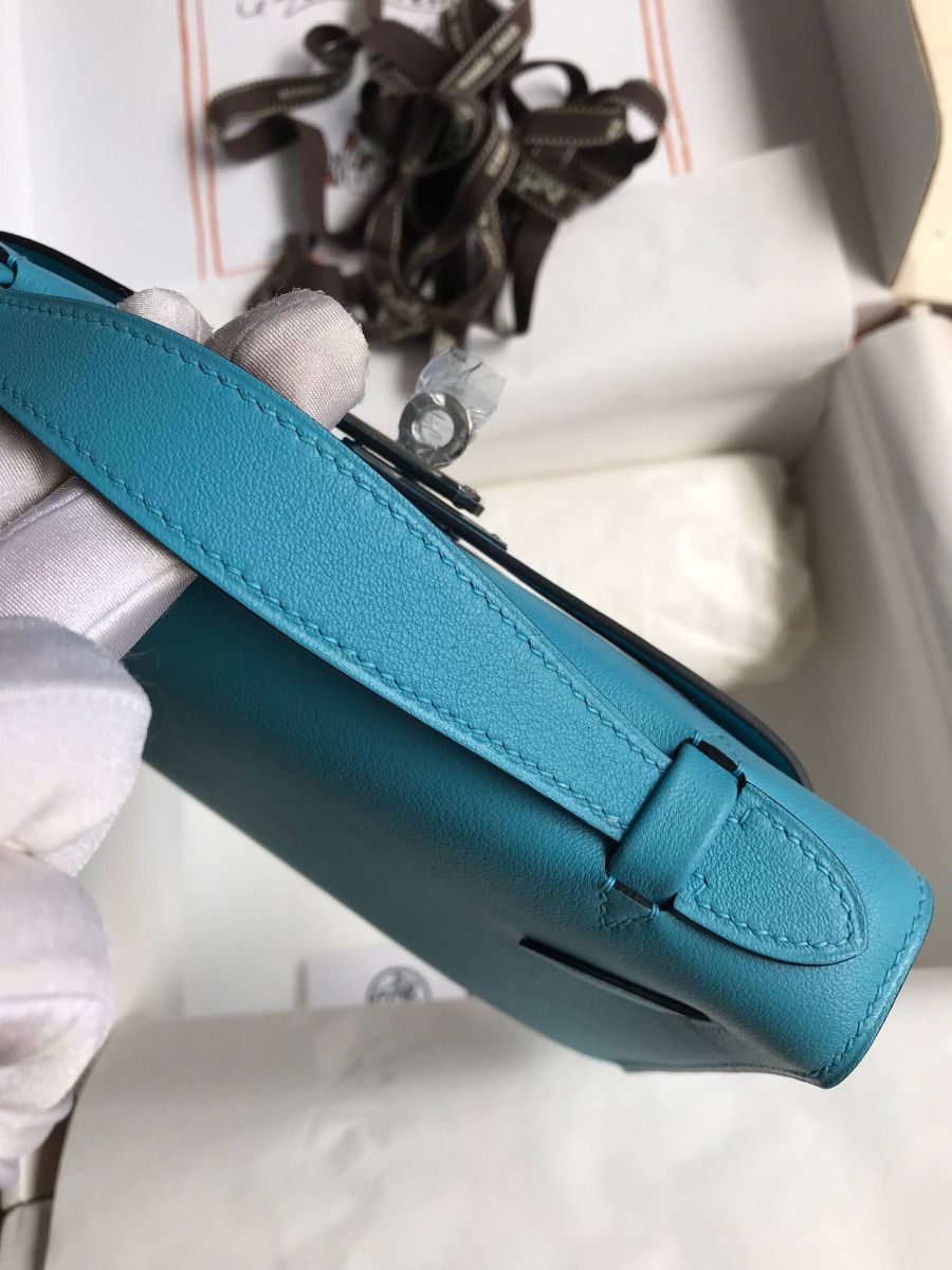 Hermes Kelly Pochette Handmade Bag In Blue du Nord Swift Calfskin - Image 7