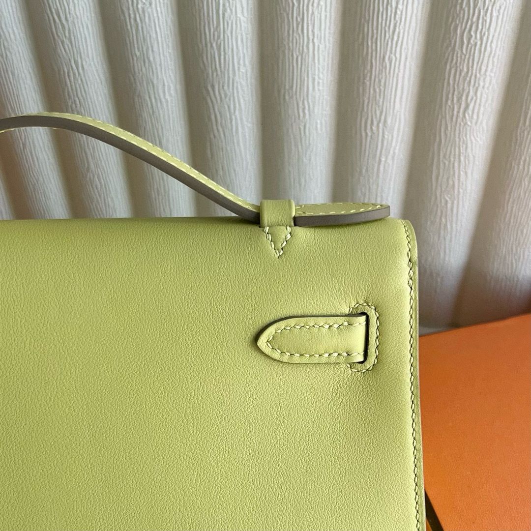 Hermes Kelly Pochette Handmade Bag in Jaune Poussin Swift Calfskin - Image 7