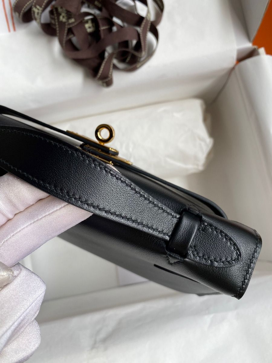 Hermes Kelly Pochette Handmade Bag In Black Swift Calfskin - Image 7