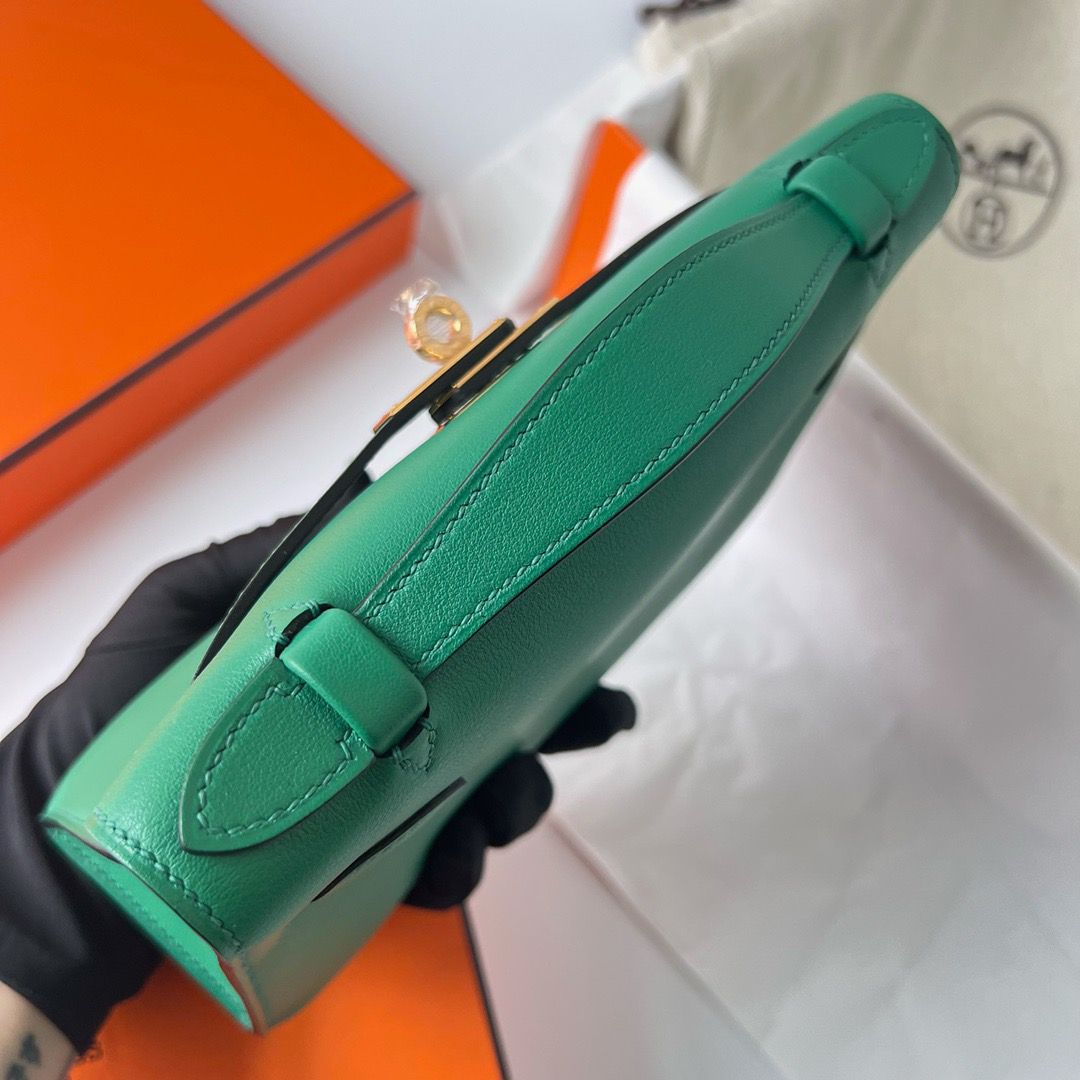 Hermes Kelly Pochette Handmade Bag In Vert Vertigo Swift Calfskin - Image 5