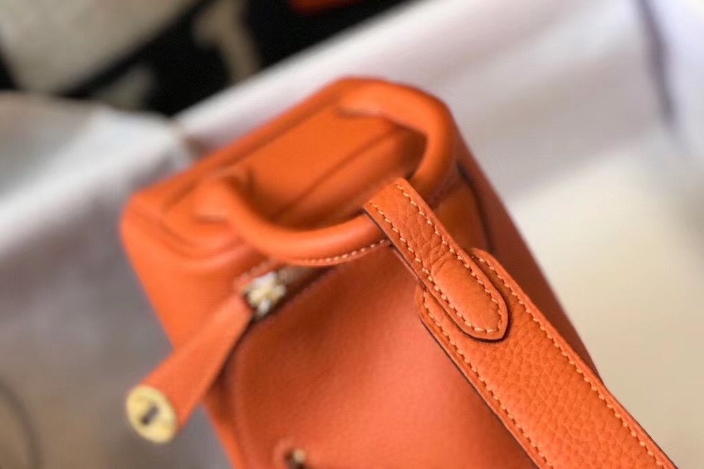 Hermes Lindy Mini Bag In Orange Clemence Leather GHW - Image 5