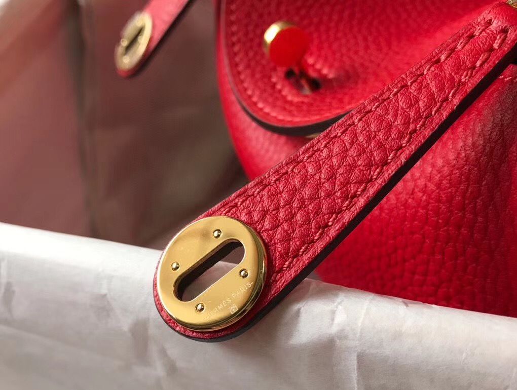 Hermes Lindy Mini Bag In Red Clemence Leather GHW - Image 9