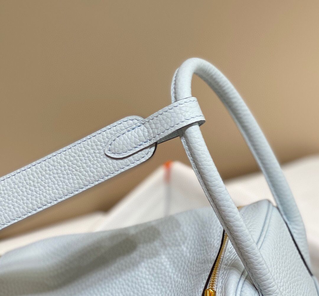 Hermes Lindy 26cm Bag In Blue Brume Clemence Leather GHW - Image 7