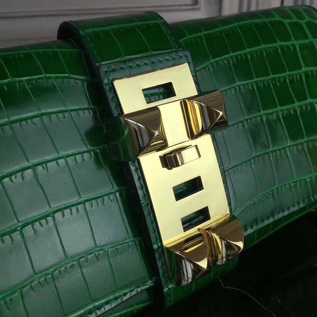 Hermes Medor Clutch Bag In Bamboo Crocodile Leather - Image 5