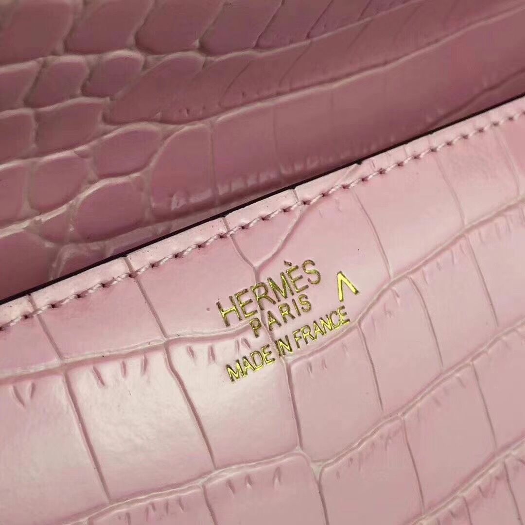 Hermes Medor Clutch Bag In Pink Crocodile Leather - Image 8