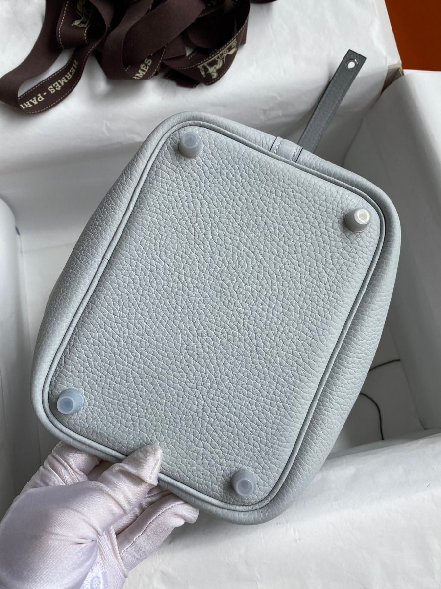 Hermes Picotin Lock 18 Handmade Bag in Blue Brume Clemence Leather - Image 9