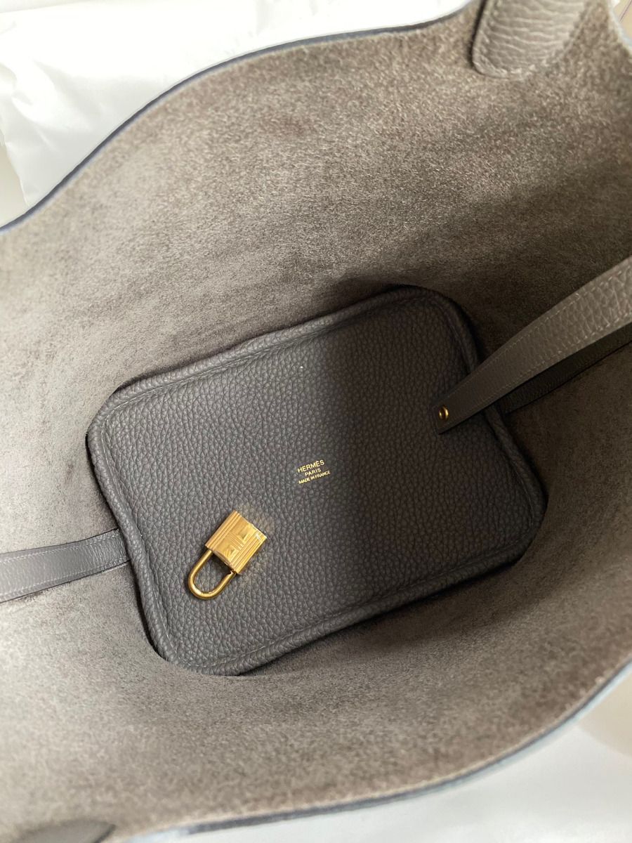Hermes Picotin Lock 18 Handmade Bag in Etain Clemence Leather - Image 9