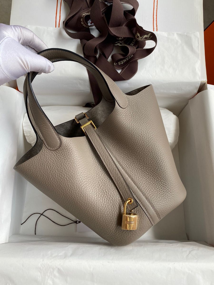 Hermes Picotin Lock 18 Handmade Bag in Gris Asphalt Clemence Leather - Image 3