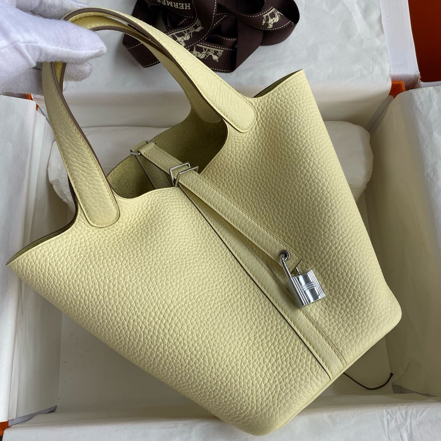 Hermes Picotin Lock 18 Handmade Bag in Jaune Milton Clemence Leather