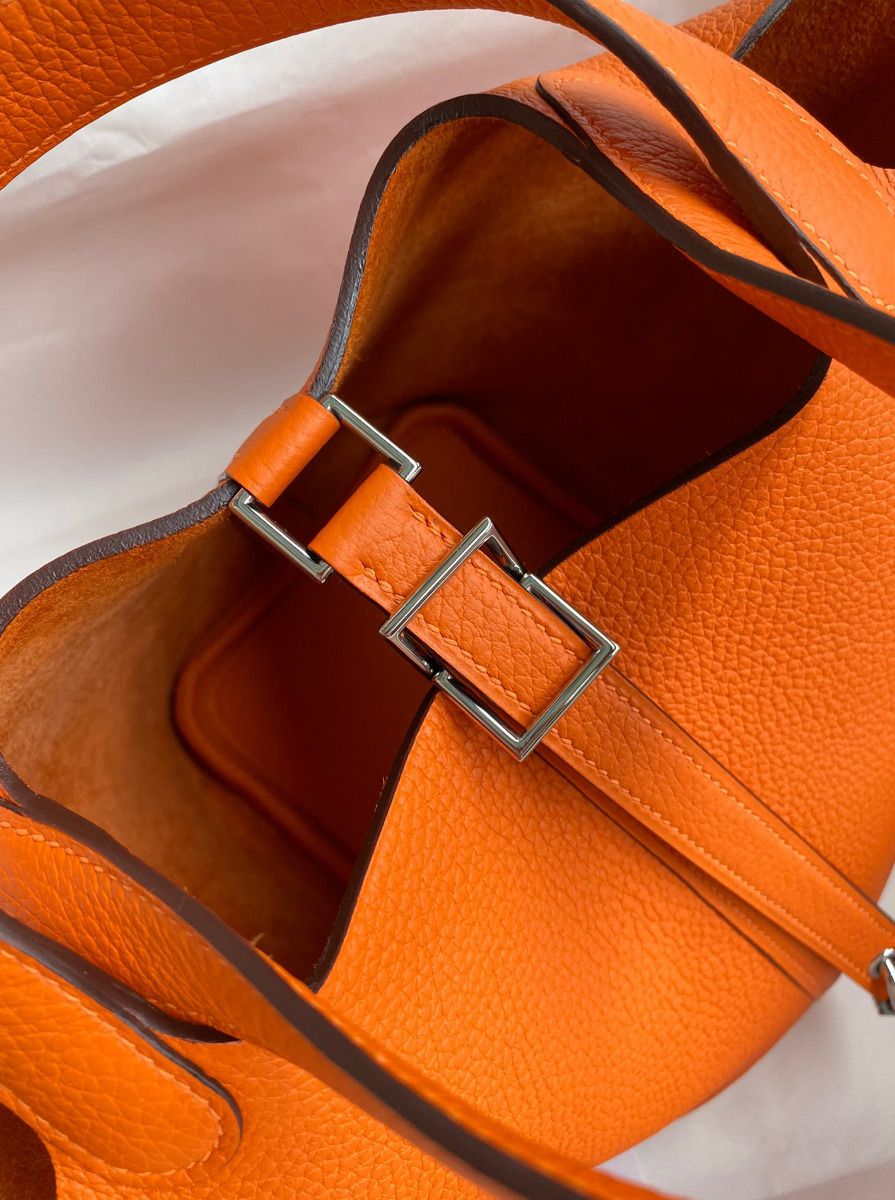 Hermes Picotin Lock 18 Handmade Bag in Orange Clemence Leather - Image 5