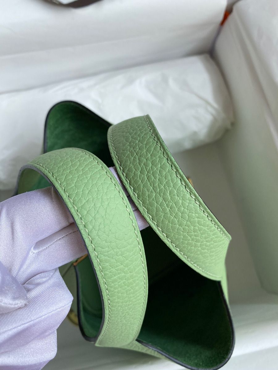 Hermes Picotin Lock 18 Handmade Bag in Vert Criquet Clemence Leather - Image 6