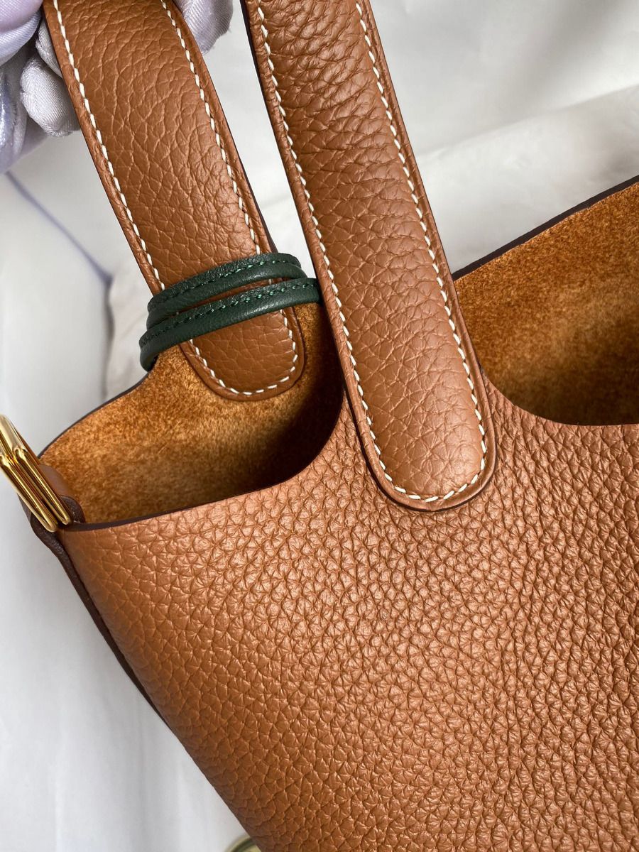 Hermes Picotin Lock 22 Handmade Bag in Gold Clemence Leather - Image 8