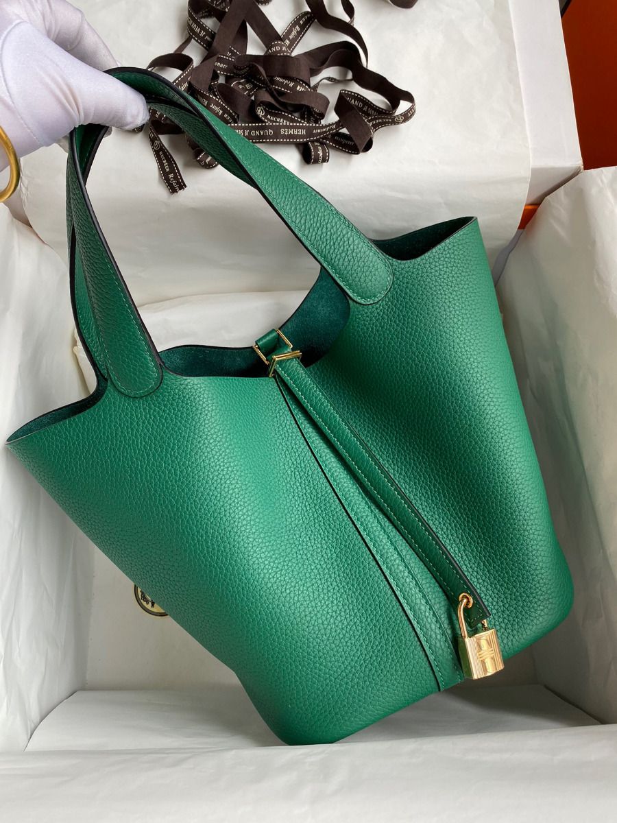 Hermes Picotin Lock 22 Handmade Bag in Vert Vertigo Clemence Leather - Image 3
