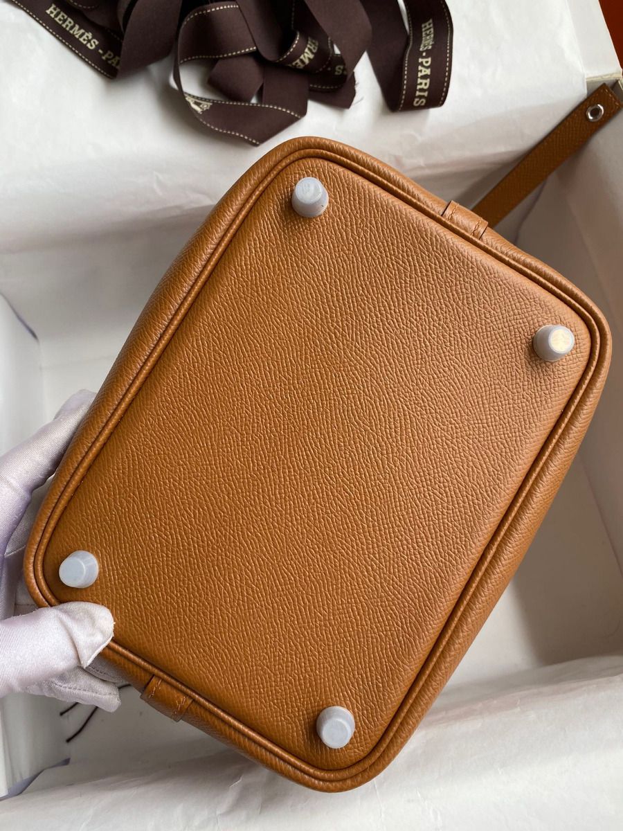 Hermes Picotin Lock 18 Tressage De Cuir Bag in Gold Epsom Calfskin - Image 9