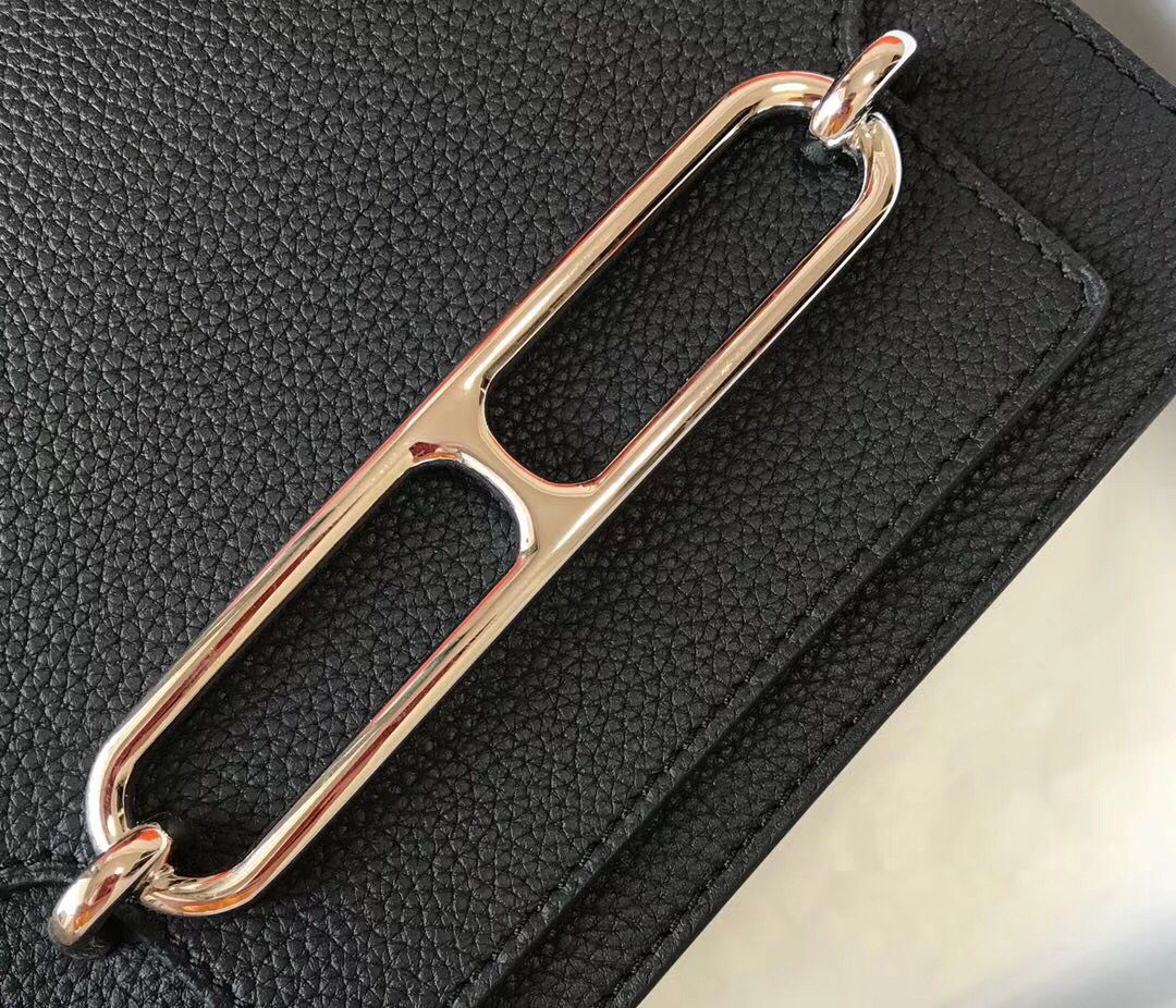 Hermes Mini Sac Roulis 18cm Bag In Black Evercolor Calfskin - Image 6