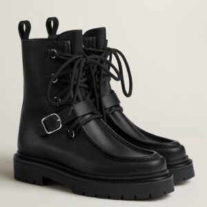 Hermes Land Ankle Boots in Black Calfskin