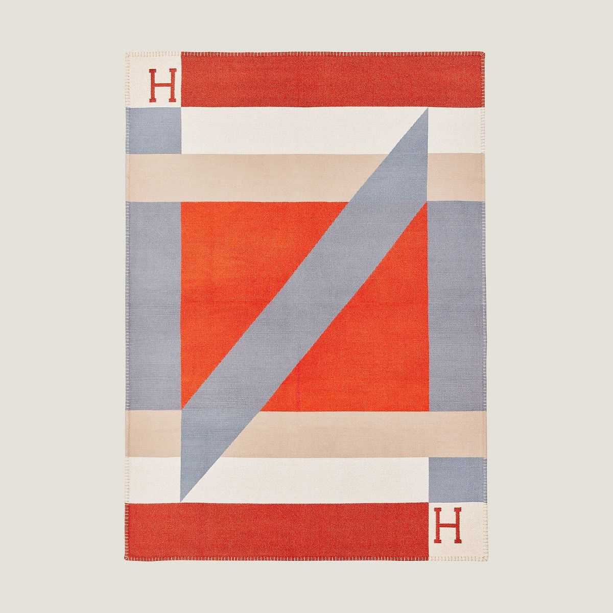 Hermes H Drapeau Blanket in Terracotta and Grey Cashmere - Image 3
