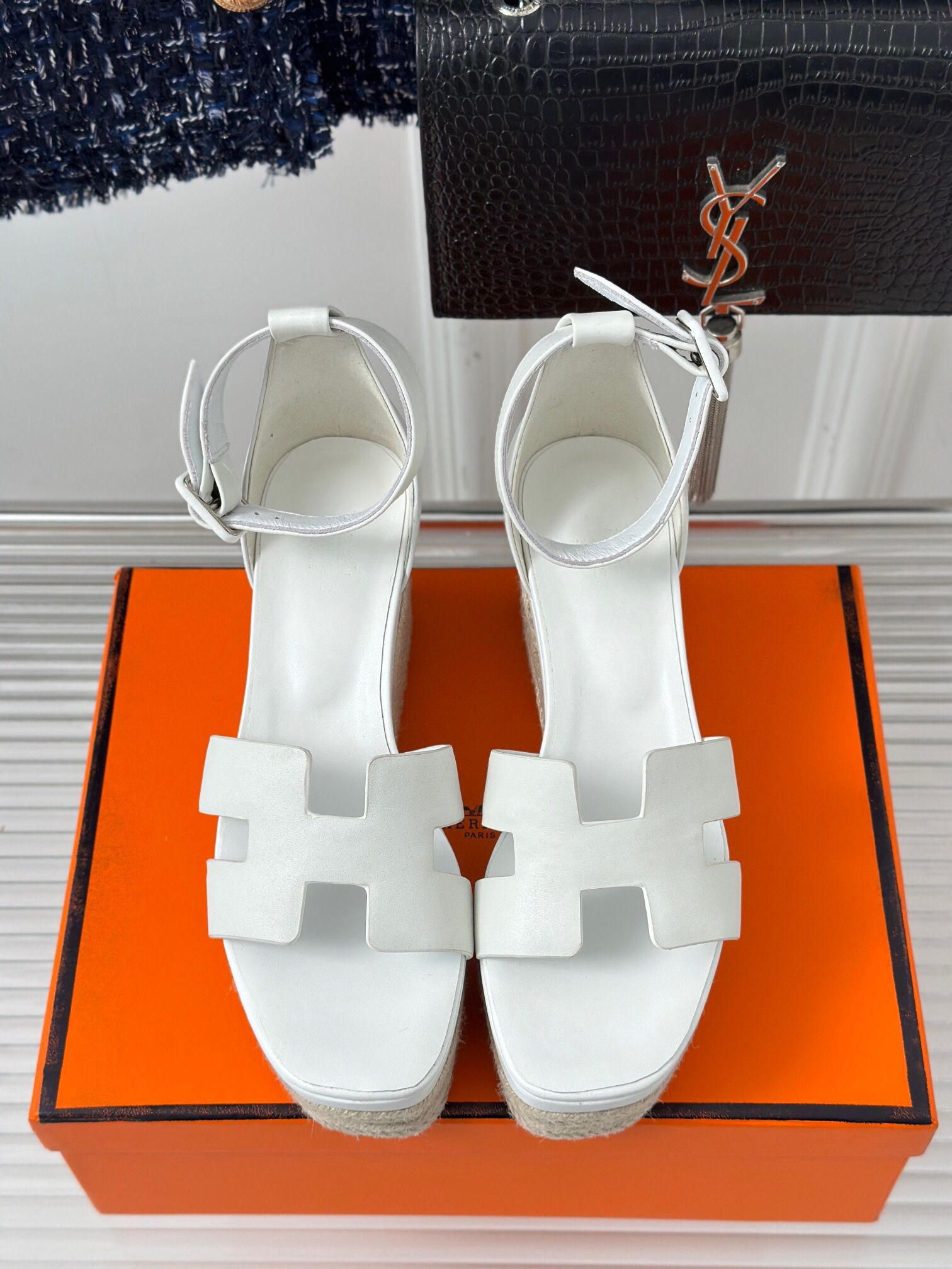 Hermes Elda Espadrilles in White Leather - Image 6