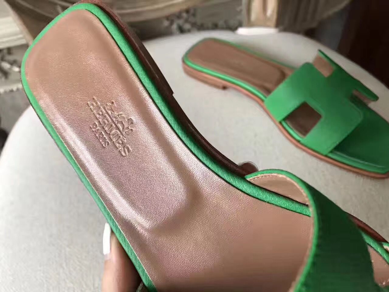 Hermes Oran Sandals In Bamboo Epsom Leather - Image 7