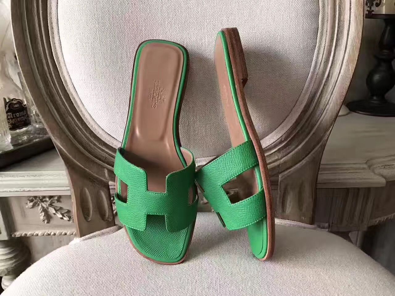 Hermes Oran Sandals In Bamboo Epsom Leather - Image 9