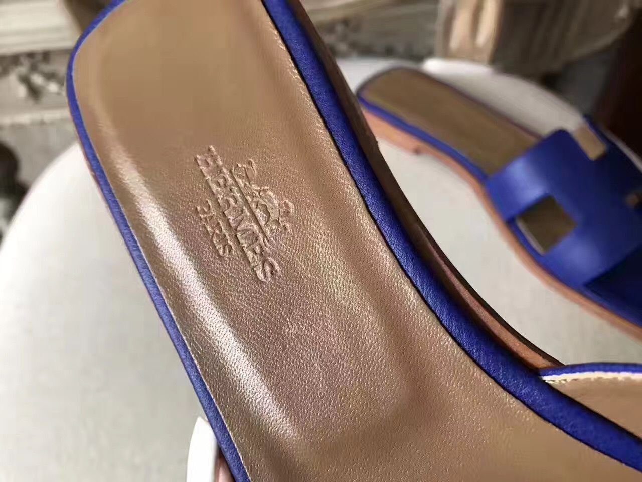 Hermes Oran Sandals In Blue Epsom Leather - Image 8