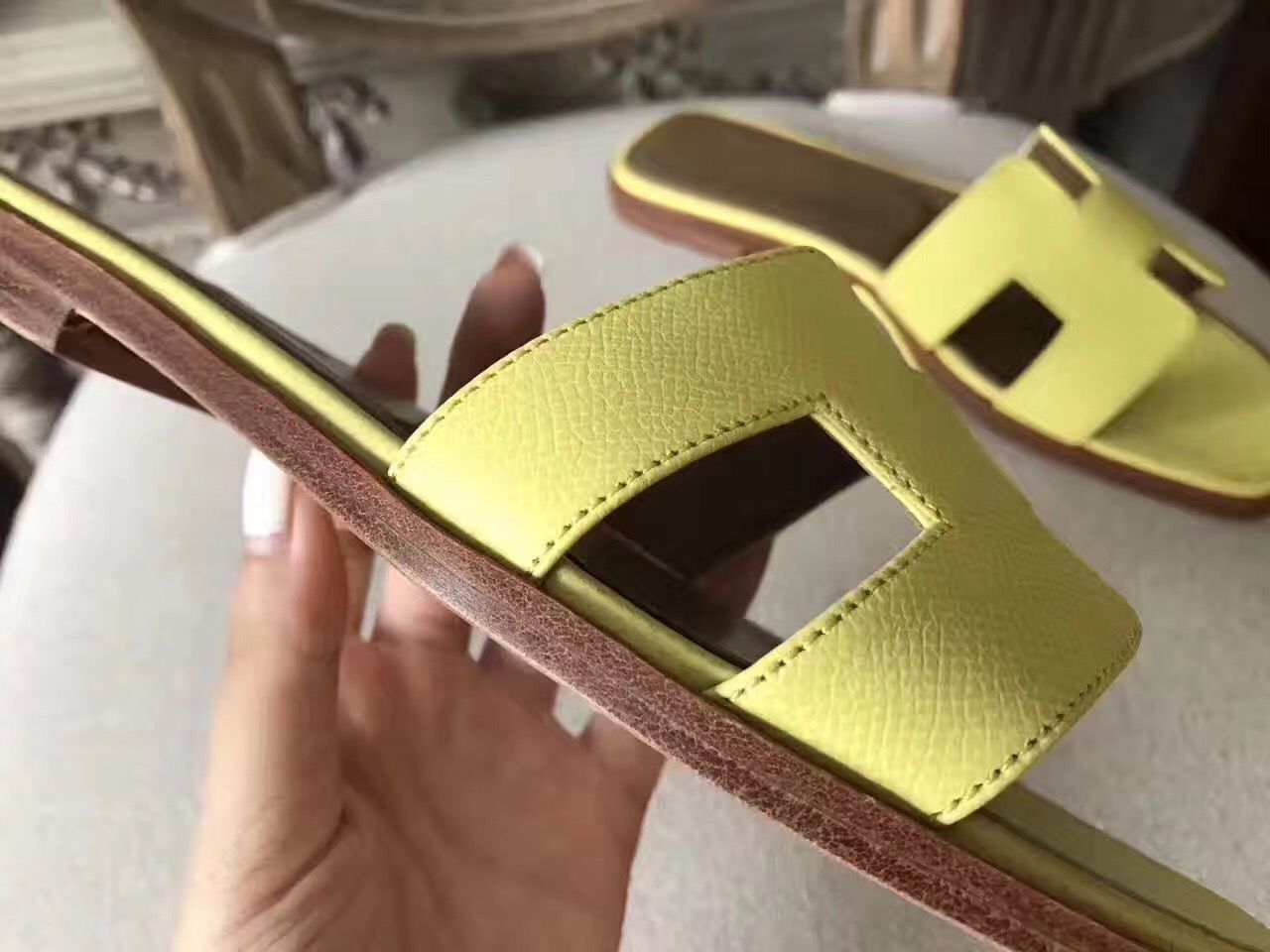Hermes Oran Sandals In Soufre Epsom Leather - Image 9