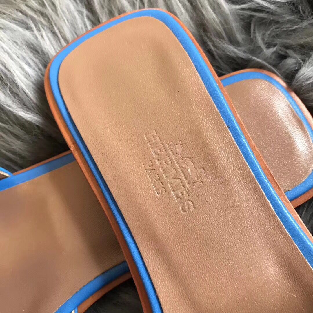 Hermes Oran Sandals In Blue Swift Leather - Image 4